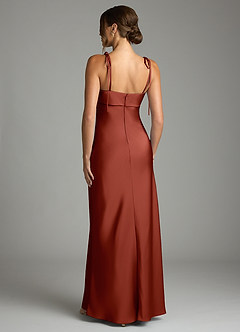 Azazie Ellia Bridesmaid Dresses Terracotta Sheath Bow Stretch Satin Dress image5
