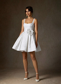 Azazie Ruby Wedding Dresses Diamond White A-Line with Pockets Floral Jacquard Dress image4