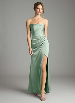 Azazie Leonis Suknie dla druhen Syrena Pofałdowany Satyna elastyczna Do ziemi Sukienka image5