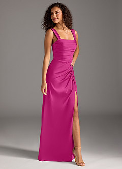 Azazie Jesaphine Abiti da Damigella Abito Tubino in Raso Elasticizzato Fiocco Fucsia image7