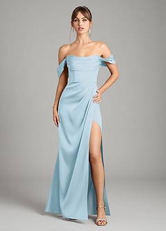 Azazie Johana Vestidos de damas de honor Vestido de Azul Cielo de Satén Elástico de Corte Sirena Convertible con Vestidos sin tirantes image1