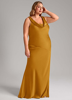 Azazie Rylina Bridesmaid Dresses Butterscotch Mermaid Stretch Satin Dress image10