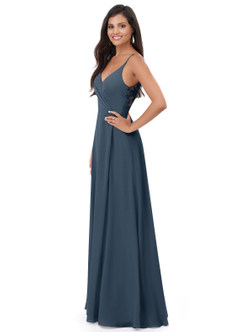 Azazie Lennon Abiti da Damigella Abito A-Line in Chiffon Pizzo Blu Nettuno image4