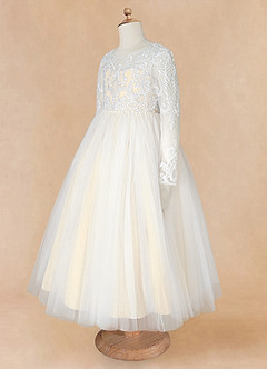 Azazie Elodie vestidos de niña de las flores Vestido de Marfil Champán de Encaje de Princesa image12