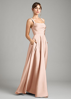 Azazie Shaude Bridesmaid Dresses Rose Gold A-Line Pleated Stretch Satin Dress image12