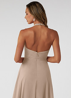 Azazie Tessie Bridesmaid Dresses Taupe A-Line V-Neck Pleated Chiffon Dress image4
