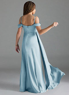 Azazie Amyra Junior Sky Blue Sheath Off the Shoulder Stretch Satin Dress image2