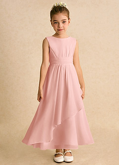 Azazie Edelweiss Robe Demoiselle D'honneur Fillette Robe Trapèze en Mousseline de soie Plissée Rosette image4