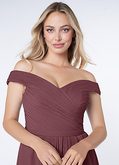 Azazie Audrianna Bridesmaid Dresses Sangria A-Line Off-The-Shoulder Gathered Chiffon Convertible Dress image5