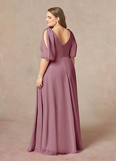 Azazie Bronwyn At-home Try On Dresses Vintage Mauve A-Line V-Neck Ruched Chiffon Dress image9