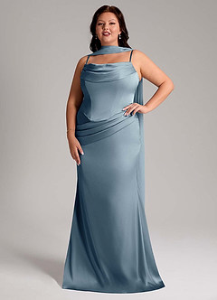 Azazie Sorrel Bridesmaid Dresses Dusty Blue Mermaid Strapless Stretch Satin Convertible Dress image10