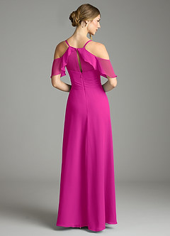 Azazie Dakota Bridesmaid Dresses Fuchsia A-Line V-Neck Pleated Chiffon Dress image2