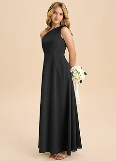 Azazie Phaedra Junior Jurk van Chiffon met A-Lijn Geplooid Zwart image1