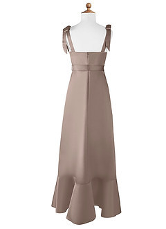 Azazie Barbara Junior Taupe A-Line Bow Matte Satin Dress image7