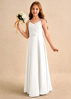 Azazie Umina Girls Formal Flower Girl Dresses Ivory A-Line Pleated Matte Satin Dress image3