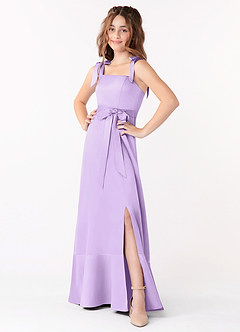 Azazie Barbara Junior Lilac A-Line Bow Stretch Satin Dress image1