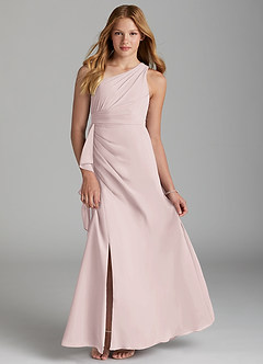 Azazie Maive Junior Blushing Pink A-Line Pleated Chiffon Dress image4