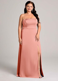 Azazie Wren Bridesmaid Dresses Coral A-Line Strapless Stretch Satin Convertible Dress image11