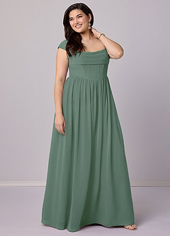 Barbie ♥ Azazie Bridesmaid Dresses Eucalyptus A-Line Corset Chiffon Dress image11