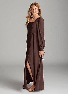 Azazie Leonia Junior A라인 포켓이 있는 쉬폰 플로어 길이 주니어 신부 들러리 드레스 image3