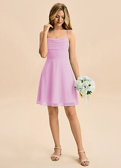 Azazie Bear Junior Candy Pink A-Line Pleated Chiffon Dress image3