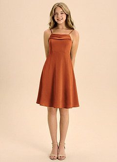 Azazie Anselie Junior A-Line Plisseret Stræk satin Mini Junior brudepige Kjole image5