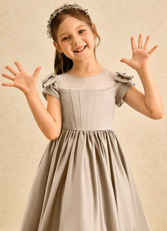 Azazie Toffee Abiti da Ragazza di Fiori Abito Stile Principessa in Raso Opaco Fiocco Taupe image6