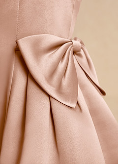 Azazie Macaroon Flower Girl Dresses Champagne Rose Ball-Gown Bow Matte Satin Dress image6