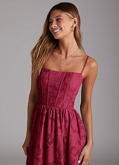 Azazie Delphina Bridesmaid Dresses Burgundy A-Line Strapless Floral Burnout Convertible Dress image2