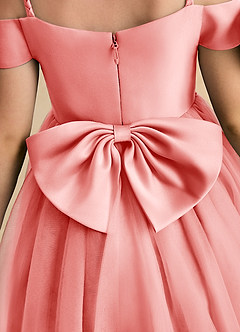 Azazie Amie Flower Girl Dresses Coral A-Line Off the Shoulder Matte Satin Dress image8