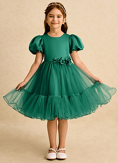 Azazie Cocoa Robe Demoiselle D'honneur Fillette Robe Princesse en Tulle Plissée émeraude image5