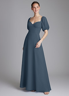 Azazie Fatima 신부 들러리 드레스 A라인 포켓이 있는 쉬폰 바닥 길이 드레스 image4