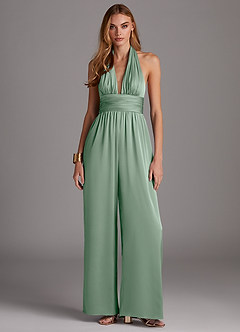 Azazie Oli Bridesmaid Dresses Agave Pleated Stretch Satin Jumpsuit image3