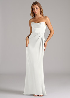Azazie Johana Robes de demoiselle d'honneur Robe Sirène Convertible en Satin extensible Épaule décolletée Blanc image5