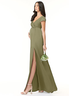 Azazie Allessia Maternity Bridesmaid Dresses A-Line Pleated Stretch Satin Floor-Length Dress image3