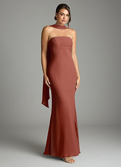 Azazie Saylor Brudtärnklänningar Klä av Sjöjungfru i Chiffong Axelbandslös Kastanjebrunt image1