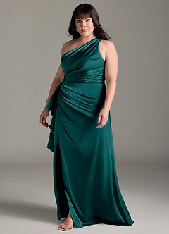 Azazie Maive Robes de demoiselle d'honneur Robe Fourreau en Satin extensible Rayé Paon image9