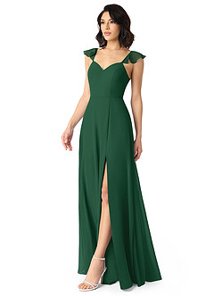 Azazie Everett Bridesmaid Dresses Dark Green A-Line V-neck Ruched Chiffon Dress image3