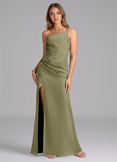 Azazie Eren Bridesmaid Dresses Pistachio Mermaid One Shoulder Stretch Satin Dress image1