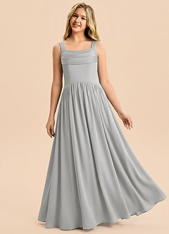 Azazie Drew Junior Silver A-Line Pleated Stretch Satin Dress image1