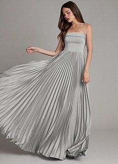 Azazie Mariana Bridesmaid Dresses Silver A-Line Pleated Stretch Satin Dress image5