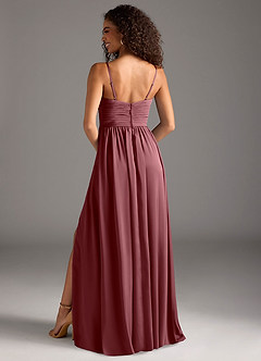 Azazie Alia Robes de demoiselle d'honneur Robe Trapèze en Satin extensible Plissée Rose Du Désert image4