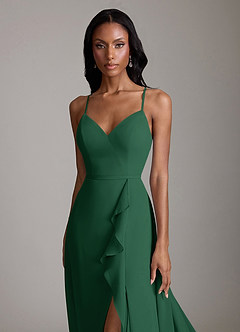 Azazie Naeem Bridesmaid Dresses Dark Green A-Line V-Neck Ruffle Chiffon Dress image6