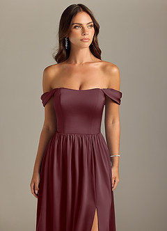 Azazie Calianna Bridesmaid Dresses Sangria A-Line Off the Shoulder Stretch Satin Convertible Dress image4