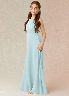 Azazie Snow Junior Mist A-Line Lace Chiffon Dress image3