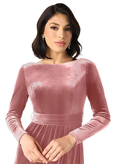 Azazie Brynn Bridesmaid Dresses Dusty Rose A-Line Long Sleeve Velvet Dress image3