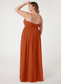 Azazie Alia Vestidos de damas de honor Vestido de Naranja Quemada de Gasa de Corte en A con Plisado image9