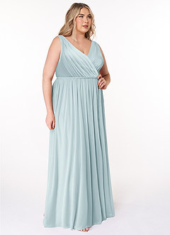 Azazie Tanicia Robes de demoiselle d'honneur Robe Trapèze en Maille Col V plissé Brume image8