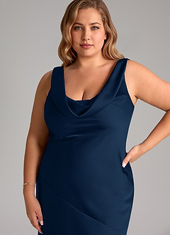 Azazie Rylina Bridesmaid Dresses Dark Navy Mermaid Stretch Satin Dress image11