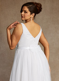 Azazie Windsor Wedding Dresses Diamond White A-Line Bow Tulle Dress image12